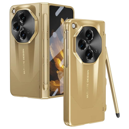 For Oppo Find N3 5G Case Pen Slot Tempered Glass Screen Film Hinge Design Phone Cover with Stylus
