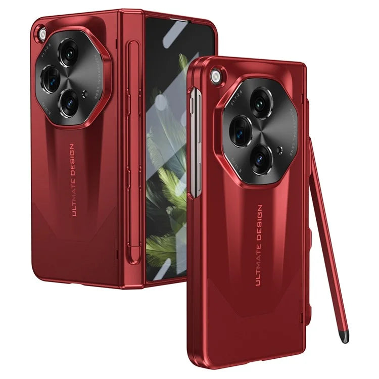 For OnePlus Open Case Tempered Glass Film Hinge Protection PC Cover with Stylus / Stylus Slot