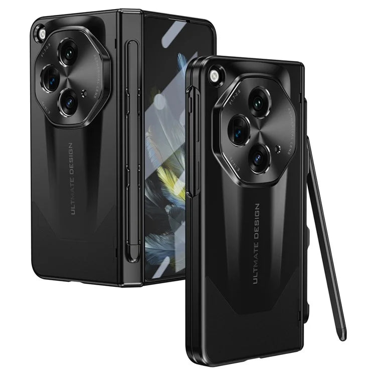 For OnePlus Open Case Tempered Glass Film Hinge Protection PC Cover with Stylus / Stylus Slot