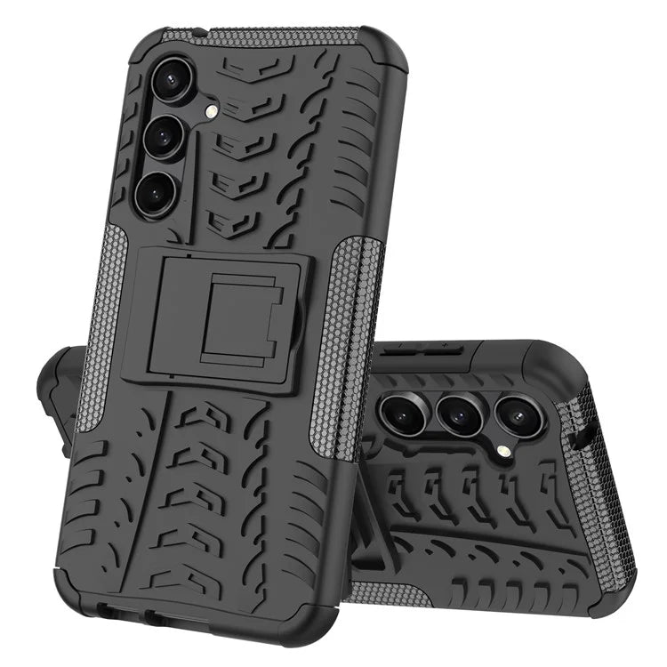 For Samsung Galaxy S23 FE Case Cool Tyre Pattern PC+TPU Kickstand Cover