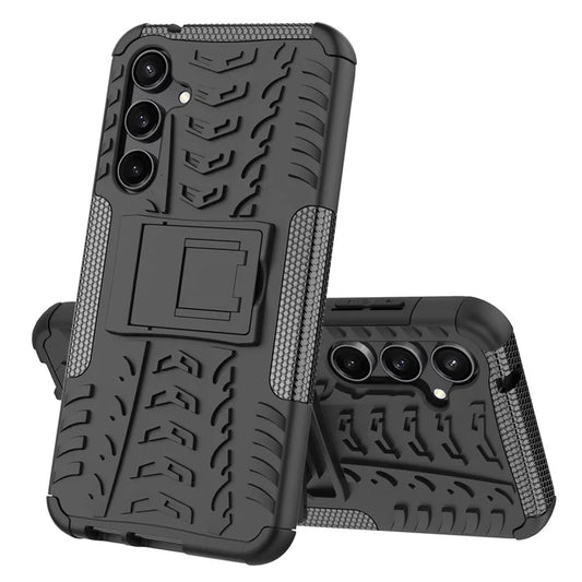 For Samsung Galaxy S23 FE Case Cool Tyre Pattern PC+TPU Kickstand Cover