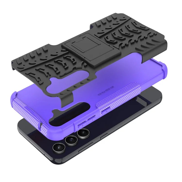 For Samsung Galaxy S23 FE Case Cool Tyre Pattern PC+TPU Kickstand Cover