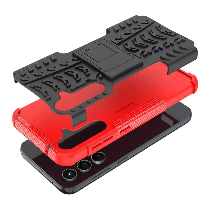 For Samsung Galaxy S23 FE Case Cool Tyre Pattern PC+TPU Kickstand Cover
