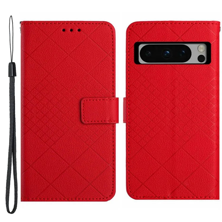 HT06 For Google Pixel 8 Pro Case PU Leather Rhombus Foldable Stand Phone Cover