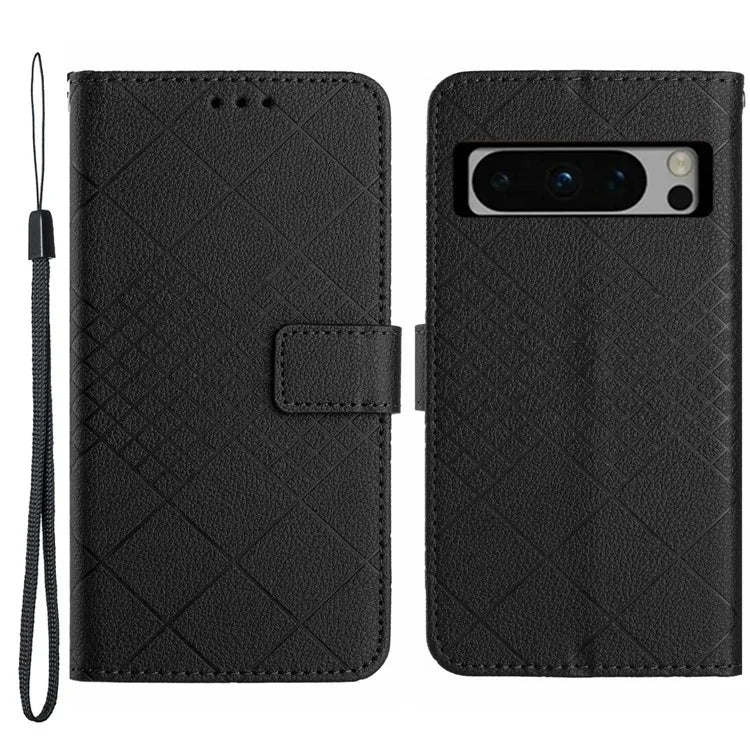 HT06 For Google Pixel 8 Pro Case PU Leather Rhombus Foldable Stand Phone Cover