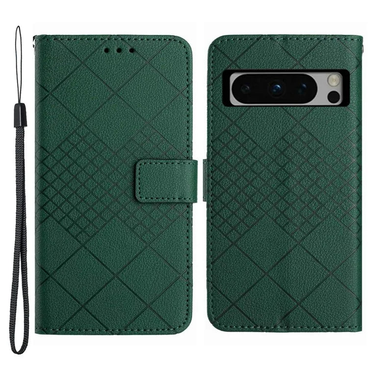 HT06 For Google Pixel 8 Pro Case PU Leather Rhombus Foldable Stand Phone Cover