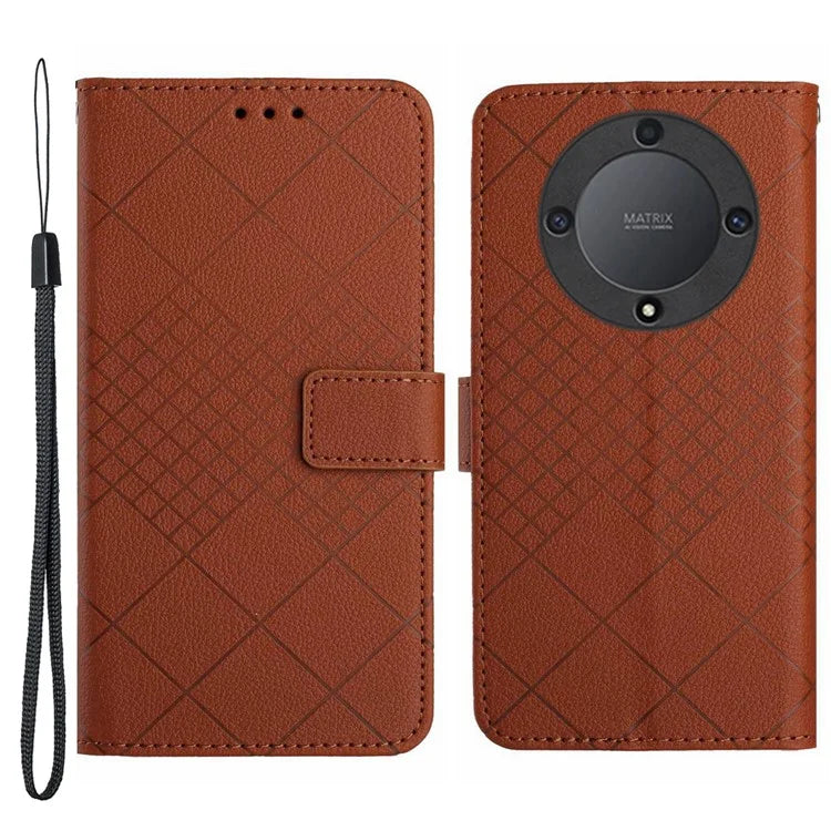 HT06 For Honor X9a 5G / X40 5G / Magic5 Lite 5G Case Rhombus Imprinted PU Leather Phone Cover