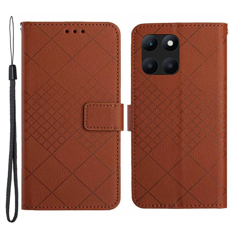 HT06 For Honor X6a 4G Case Shockproof PU Leather Rhombus Phone Cover