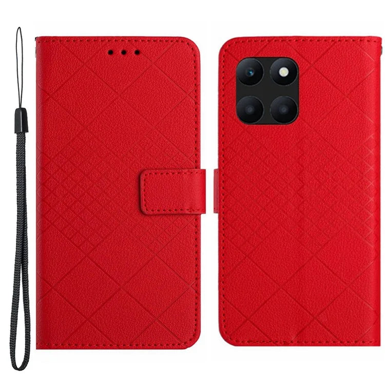 HT06 For Honor X6a 4G Case Shockproof PU Leather Rhombus Phone Cover