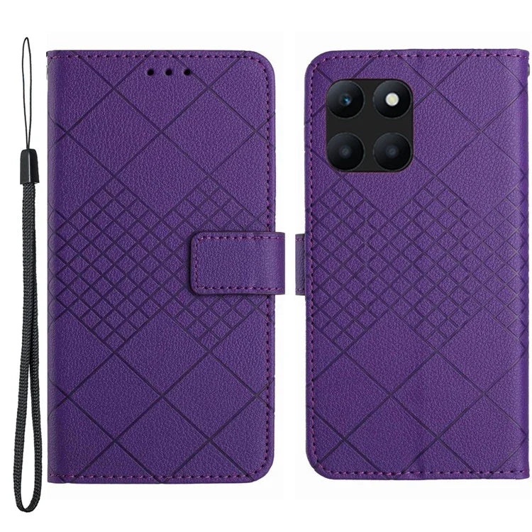 HT06 For Honor X6a 4G Case Shockproof PU Leather Rhombus Phone Cover
