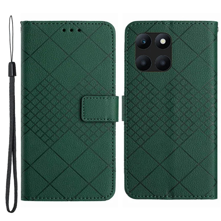 HT06 For Honor X6a 4G Case Shockproof PU Leather Rhombus Phone Cover