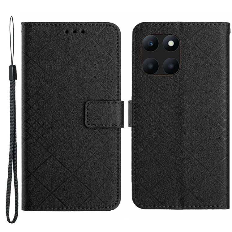 HT06 For Honor X6a 4G Case Shockproof PU Leather Rhombus Phone Cover