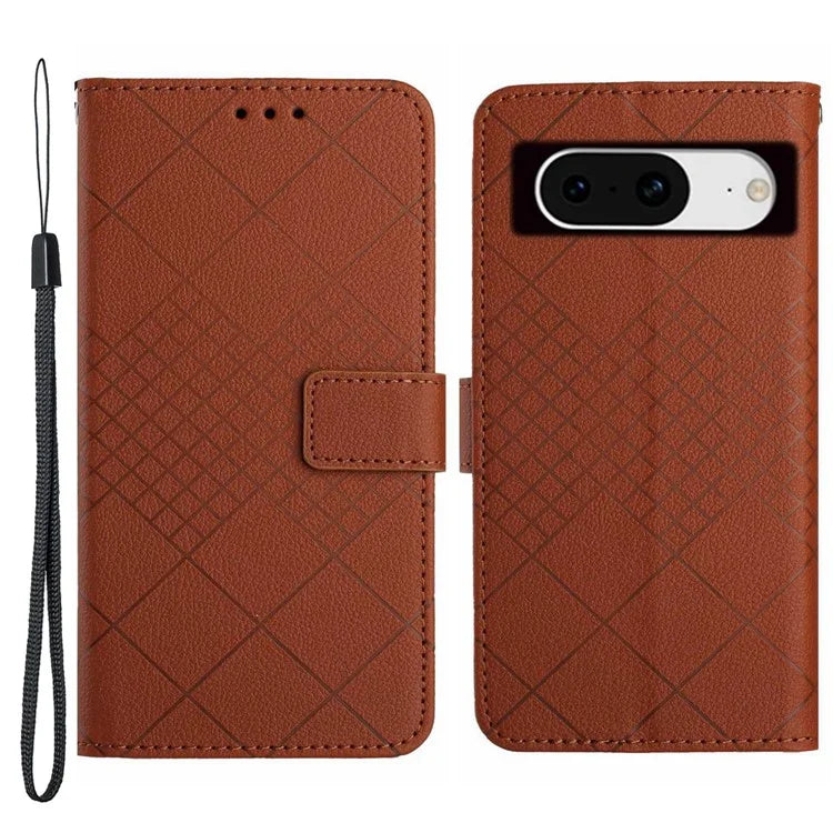 HT06 For Google Pixel 8 Case PU Leather Rhombus Scratch Proof Phone Cover