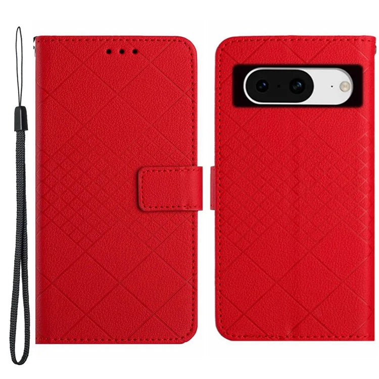 HT06 For Google Pixel 8 Case PU Leather Rhombus Scratch Proof Phone Cover
