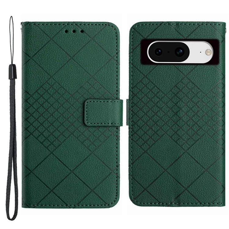 HT06 For Google Pixel 8 Case PU Leather Rhombus Scratch Proof Phone Cover