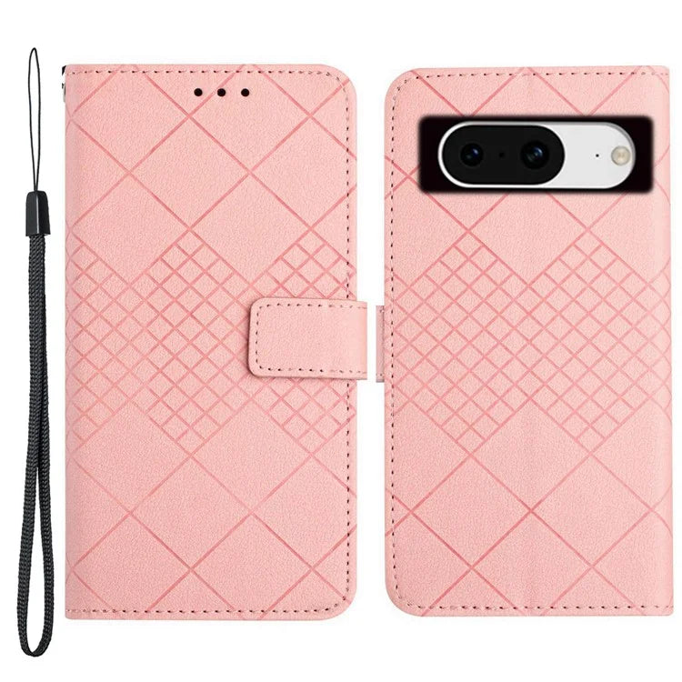 HT06 For Google Pixel 8 Case PU Leather Rhombus Scratch Proof Phone Cover