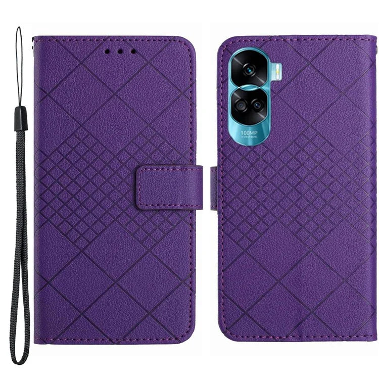 HT06 For Honor 90 Lite 5G / X50i 5G Case PU Leather Rhombus Book Style Phone Cover