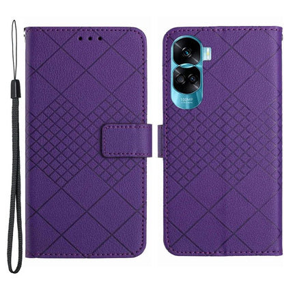 HT06 For Honor 90 Lite 5G / X50i 5G Case PU Leather Rhombus Book Style Phone Cover