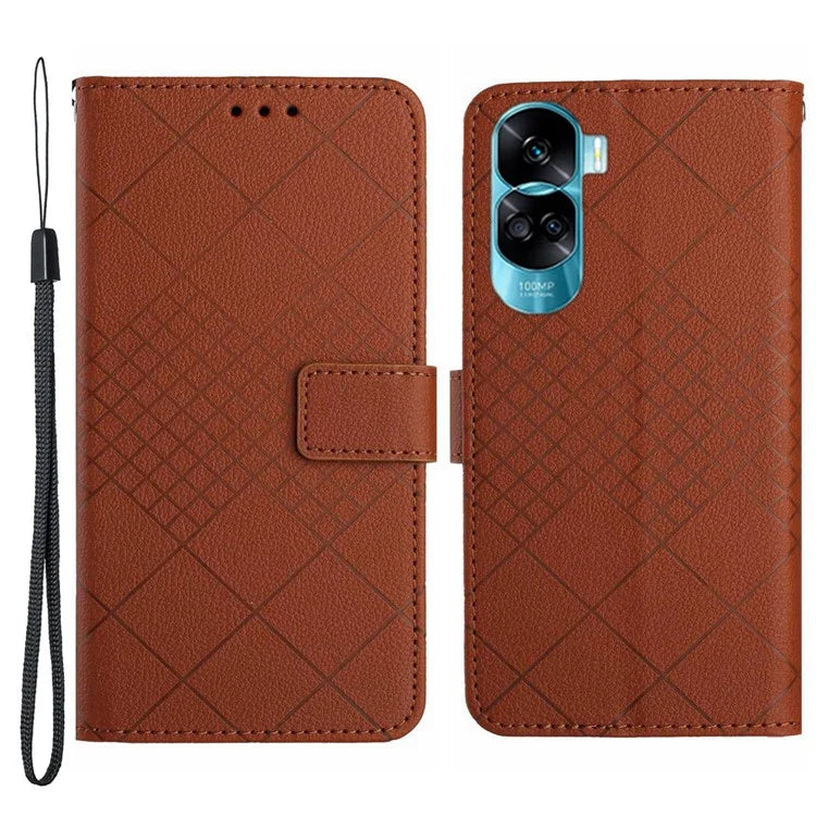 HT06 For Honor 90 Lite 5G / X50i 5G Case PU Leather Rhombus Book Style Phone Cover