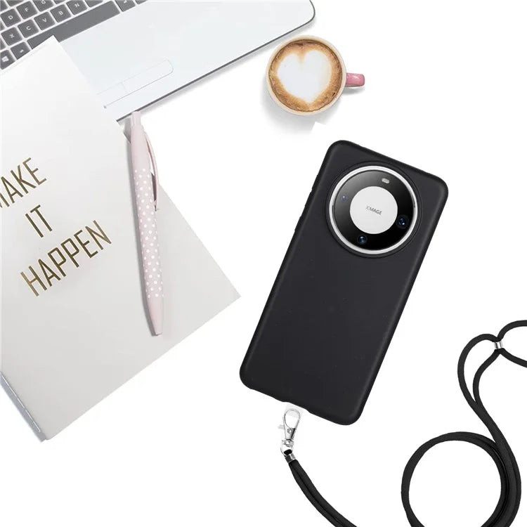For Huawei Mate 60 Case Biodegradable Wheat Straw+TPU Magnetic Cell Phone Protector with Lanyard