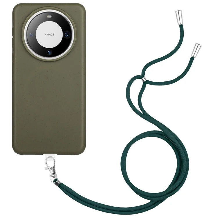 For Huawei Mate 60 Case Biodegradable Wheat Straw+TPU Magnetic Cell Phone Protector with Lanyard