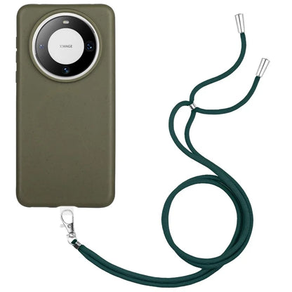 For Huawei Mate 60 Case Biodegradable Wheat Straw+TPU Magnetic Cell Phone Protector with Lanyard