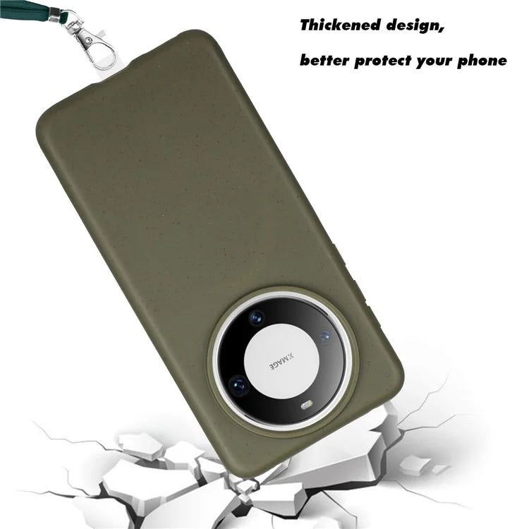 For Huawei Mate 60 Case Biodegradable Wheat Straw+TPU Magnetic Cell Phone Protector with Lanyard