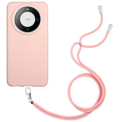 For Huawei Mate 60 Case Biodegradable Wheat Straw+TPU Magnetic Cell Phone Protector with Lanyard