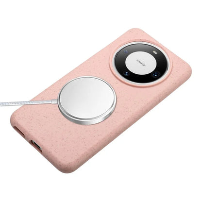 For Huawei Mate 60 Case Biodegradable Wheat Straw+TPU Magnetic Cell Phone Protector with Lanyard