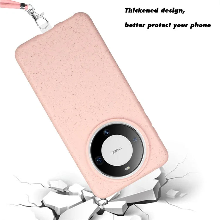 For Huawei Mate 60 Case Biodegradable Wheat Straw+TPU Magnetic Cell Phone Protector with Lanyard