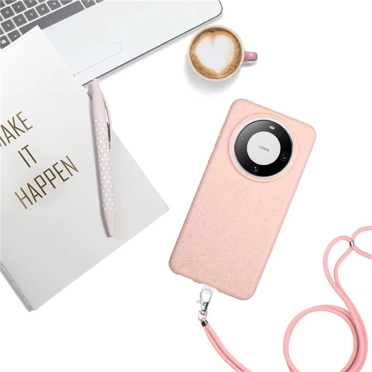 For Huawei Mate 60 Case Biodegradable Wheat Straw+TPU Magnetic Cell Phone Protector with Lanyard