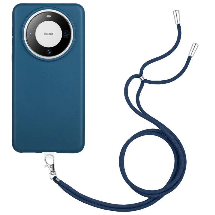 For Huawei Mate 60 Case Biodegradable Wheat Straw+TPU Magnetic Cell Phone Protector with Lanyard