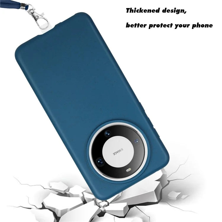 For Huawei Mate 60 Case Biodegradable Wheat Straw+TPU Magnetic Cell Phone Protector with Lanyard