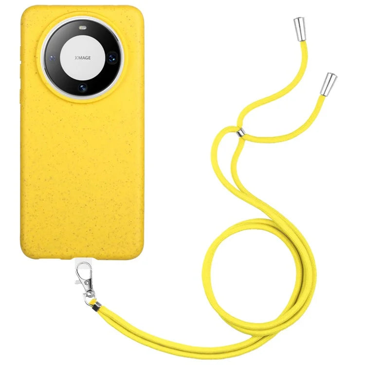 For Huawei Mate 60 Case Biodegradable Wheat Straw+TPU Magnetic Cell Phone Protector with Lanyard