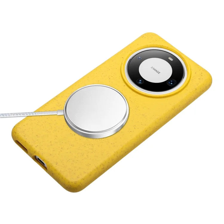 For Huawei Mate 60 Case Biodegradable Wheat Straw+TPU Magnetic Cell Phone Protector with Lanyard