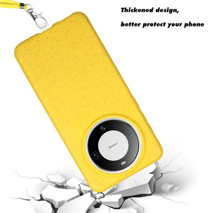For Huawei Mate 60 Case Biodegradable Wheat Straw+TPU Magnetic Cell Phone Protector with Lanyard