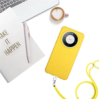 For Huawei Mate 60 Case Biodegradable Wheat Straw+TPU Magnetic Cell Phone Protector with Lanyard