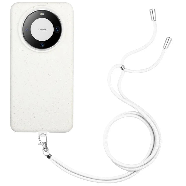 For Huawei Mate 60 Case Biodegradable Wheat Straw+TPU Magnetic Cell Phone Protector with Lanyard