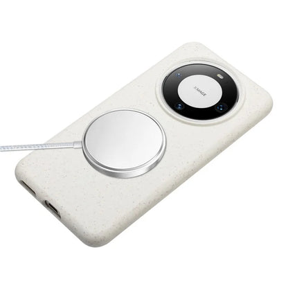 For Huawei Mate 60 Case Biodegradable Wheat Straw+TPU Magnetic Cell Phone Protector with Lanyard