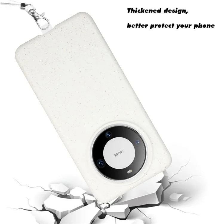For Huawei Mate 60 Case Biodegradable Wheat Straw+TPU Magnetic Cell Phone Protector with Lanyard