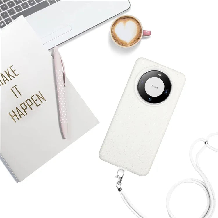 For Huawei Mate 60 Case Biodegradable Wheat Straw+TPU Magnetic Cell Phone Protector with Lanyard