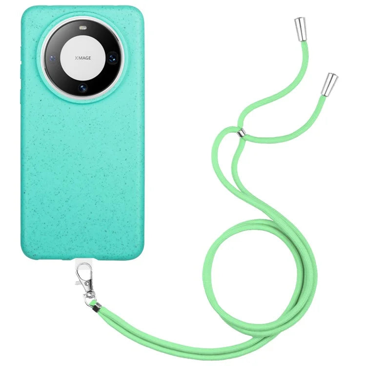 For Huawei Mate 60 Case Biodegradable Wheat Straw+TPU Magnetic Cell Phone Protector with Lanyard
