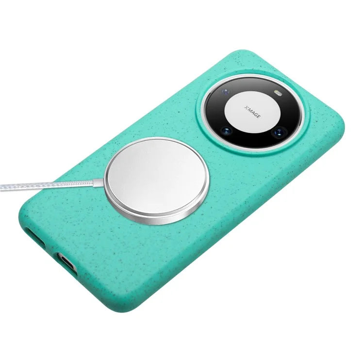 For Huawei Mate 60 Case Biodegradable Wheat Straw+TPU Magnetic Cell Phone Protector with Lanyard