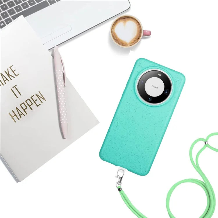 For Huawei Mate 60 Case Biodegradable Wheat Straw+TPU Magnetic Cell Phone Protector with Lanyard