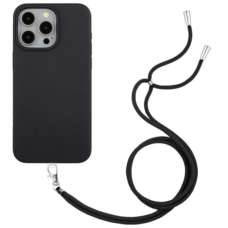 Eco-friendly Wheat Straw+TPU Case for iPhone 13 Pro Max 6.7 inch Phone Cover with Long Rope