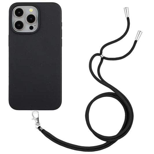 Eco-friendly Wheat Straw+TPU Case for iPhone 13 Pro Max 6.7 inch Phone Cover with Long Rope