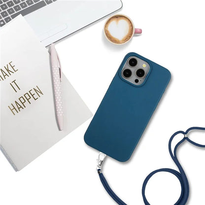 Eco-friendly Wheat Straw+TPU Case for iPhone 13 Pro Max 6.7 inch Phone Cover with Long Rope