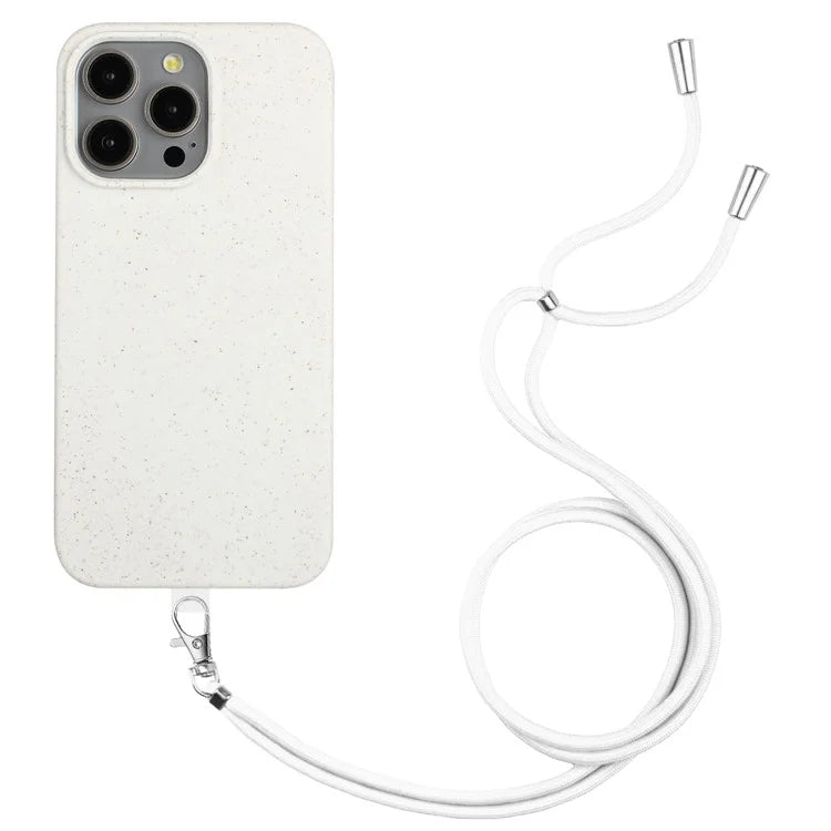 Eco-friendly Wheat Straw+TPU Case for iPhone 13 Pro Max 6.7 inch Phone Cover with Long Rope