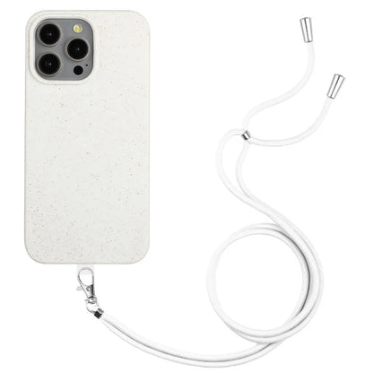 Eco-friendly Wheat Straw+TPU Case for iPhone 13 Pro Max 6.7 inch Phone Cover with Long Rope