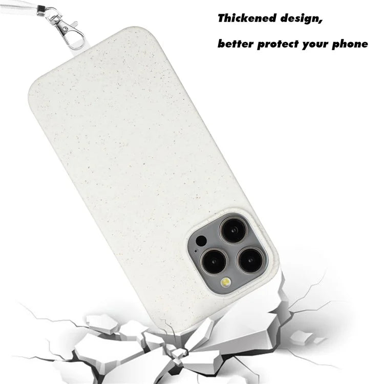 Eco-friendly Wheat Straw+TPU Case for iPhone 13 Pro Max 6.7 inch Phone Cover with Long Rope